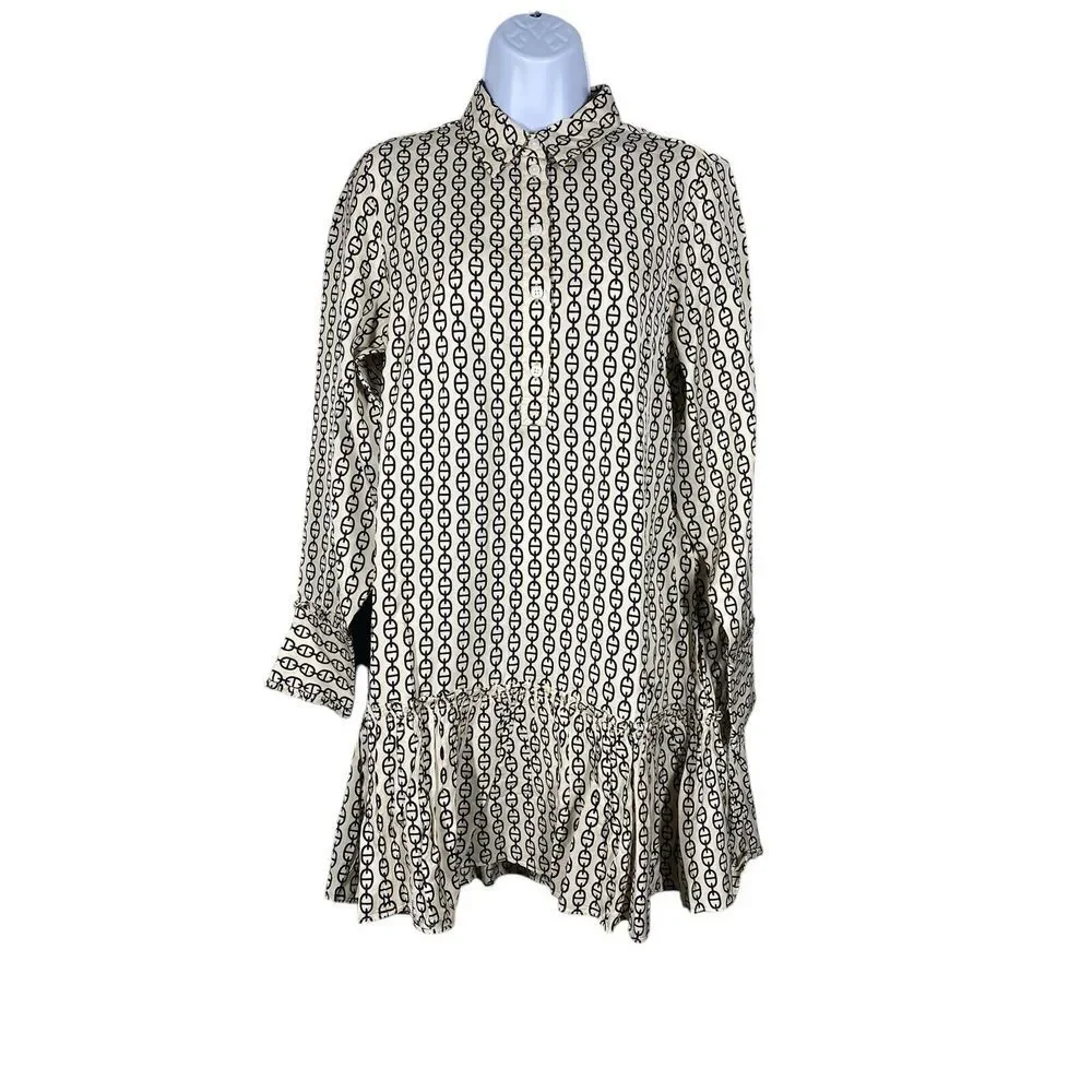 J.CREW Women's Amelia Popover Shirt‎ Dress in Vintage Links Prints Long Sleeve S